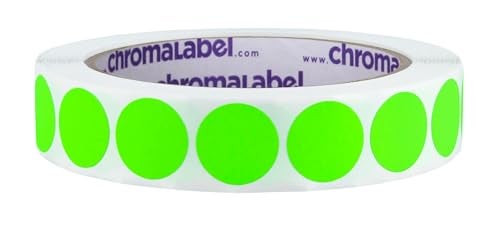 ChromaLabel 3/4 Inch Round Colored Stickers, High Visibility Removable Color Coding Labels, Easy to Write On Dot Stickers - 1000 Colored Sticker Dots per Roll, Matte Finish Fluorescent Green - Image 1