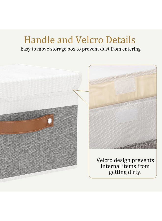 OUTBROS Large Collapsible Storage Box with Lid, Linen Fabric Clothing Shelf Basket Bins Box For Towels, Clothes 38 x 25 x 25 CM (White/Grey, 1-Pack) - Image 5