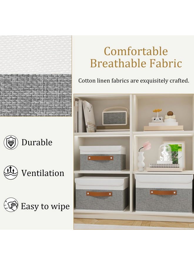 OUTBROS Large Collapsible Storage Box with Lid, Linen Fabric Clothing Shelf Basket Bins Box For Towels, Clothes 38 x 25 x 25 CM (White/Grey, 1-Pack) - Image 4