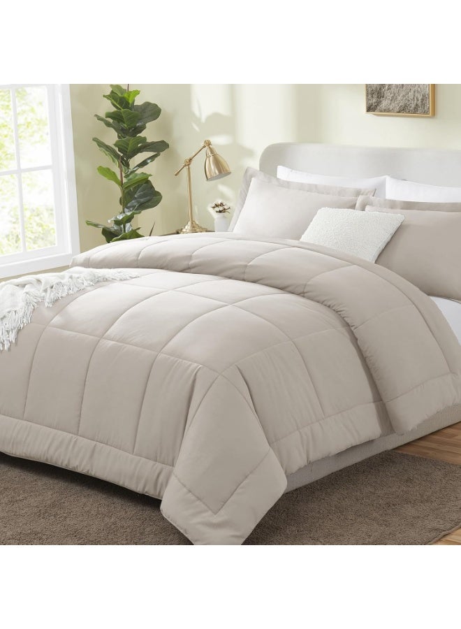 HEBE Hebe Queen Size Comforter Sets - Beige Comforter Queen Size, 3 Pieces Box Stitched Soft Lightweight Bed Set, All Season Beige Bedding Sets with 1 Down Alternative Comforter and 2 Pillow Shams 240 x 220 cm  - Image 1