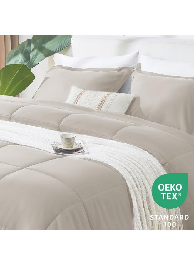 HEBE Hebe Queen Size Comforter Sets - Beige Comforter Queen Size, 3 Pieces Box Stitched Soft Lightweight Bed Set, All Season Beige Bedding Sets with 1 Down Alternative Comforter and 2 Pillow Shams 240 x 220 cm  - Image 3