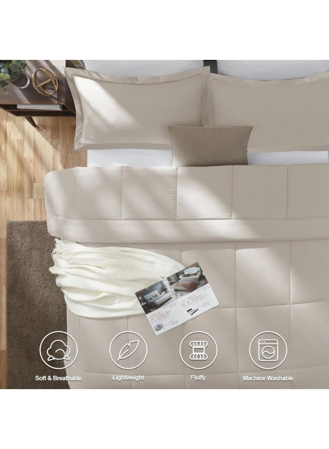 HEBE Hebe Queen Size Comforter Sets - Beige Comforter Queen Size, 3 Pieces Box Stitched Soft Lightweight Bed Set, All Season Beige Bedding Sets with 1 Down Alternative Comforter and 2 Pillow Shams 240 x 220 cm  - Image 2
