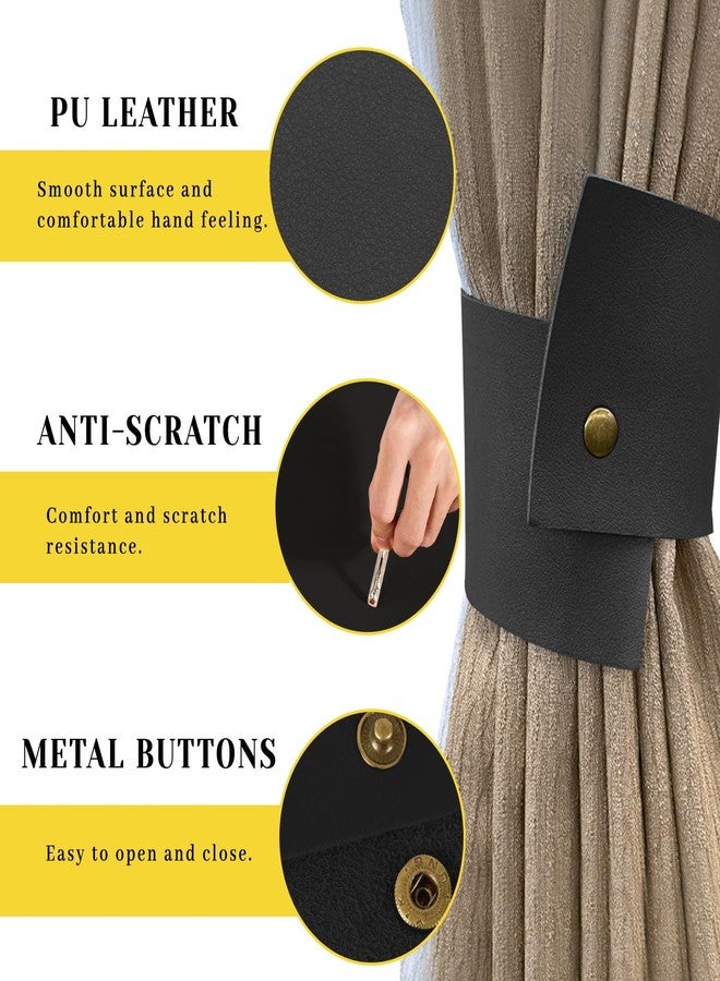 Realand 6Pcs Wide PU Leather Curtain Tiebacks, Elegant Buckle Curtain Tie Backs Decorative Curtain Holdbacks Holders for Home Outdoor Curtains and Drapes, Black - Image 3