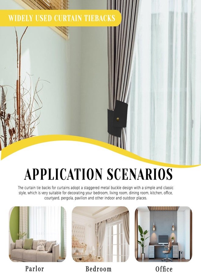 Realand 6Pcs Wide PU Leather Curtain Tiebacks, Elegant Buckle Curtain Tie Backs Decorative Curtain Holdbacks Holders for Home Outdoor Curtains and Drapes, Black - Image 5