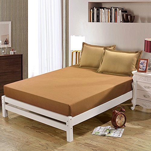 Lithara Terry Cotton Fitted Mattress Protector for Queen/Double Bed | Waterproof & Elastic Band | Ultra Soft & Hypoallergenic Mattress Cover | Size : 60 x 75 Inches (5 x 6.25 Feet) | (Golden) - Image 1