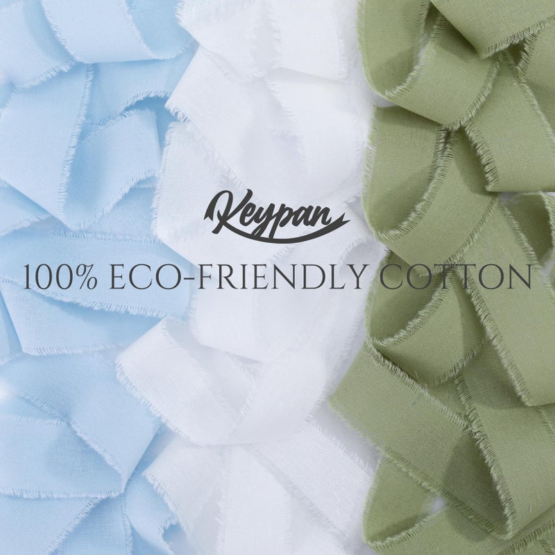 Keypan Cotton Ribbon Mixed Color Set with Frayed Fringe Fabric 9 Rolls 1" x 2 Yards for Gift Wrapping Wedding Invitations Flower Bouquet Baby Shower - Image 3
