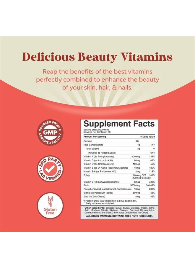 Natures Craft - Natural Biotin Gummies for Hair Growth - Biotin Vitamins Hair Skin and Nails Gummies for Women and Men - Biotin Hair Growth Vitamins for Women with Pantothenic Acid and Biotin 5000mcg Hair Gummies - Image 1