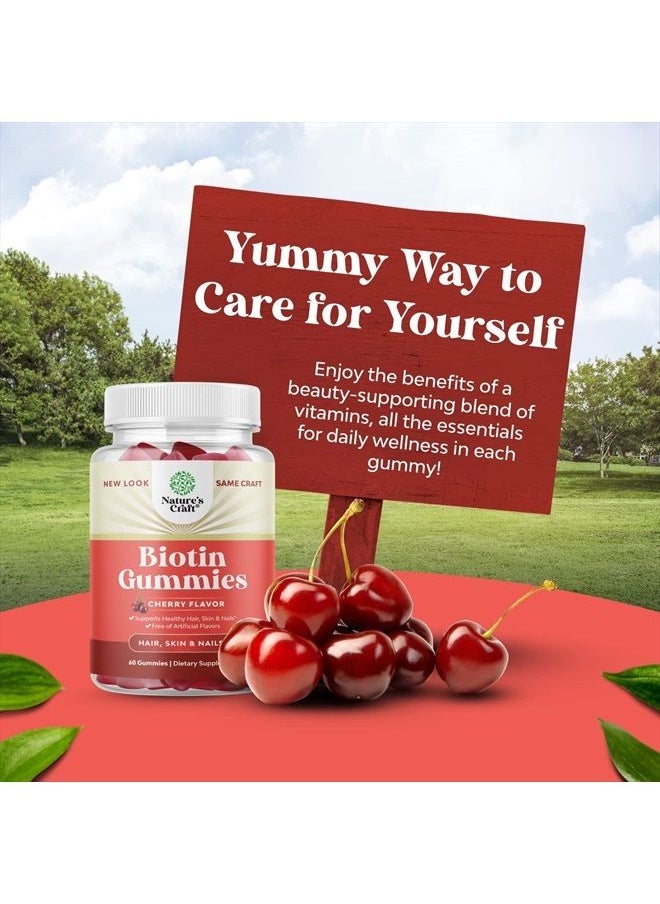 Natures Craft - Natural Biotin Gummies for Hair Growth - Biotin Vitamins Hair Skin and Nails Gummies for Women and Men - Biotin Hair Growth Vitamins for Women with Pantothenic Acid and Biotin 5000mcg Hair Gummies - Image 1