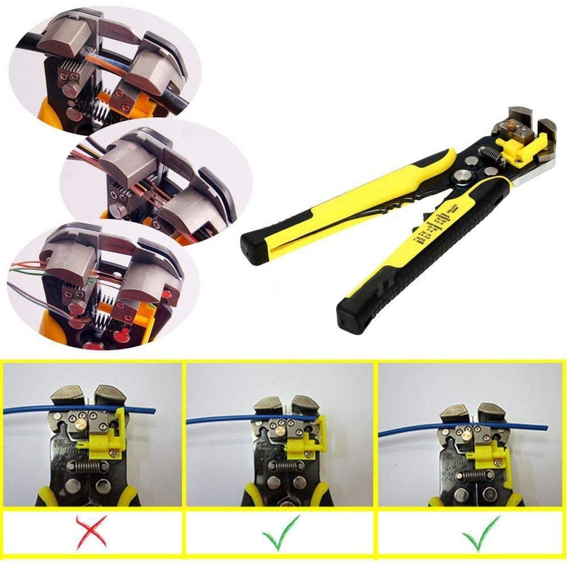 SHB SelfAdjusting Automatic Cable Cutter Crimper 5 in 1 Multipurpose Tool Wire Stripping Cutting Pliers 1024 AWG 0260mm Yellow  - Image 3