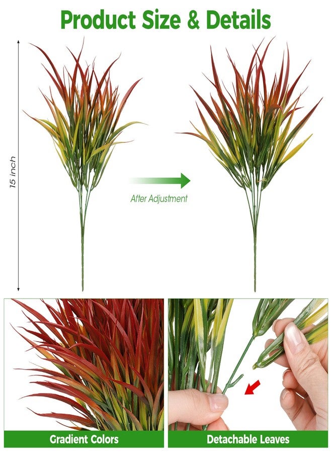 Besteek 16 Pcs Artificial Plants Outdoor Fake Grass Faux Greenery Stems UV Resistant Plastic Plants Shrubs for Planters Patio Garden Front Porch Pathway Spring Summer Home Decor, Red - Image 3
