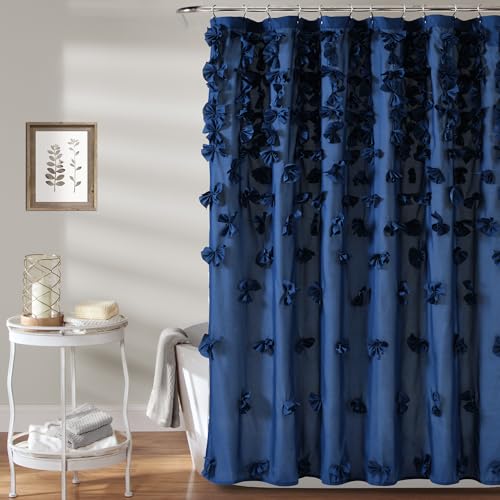 Lush Decor Riley Shower Curtain, 72" x 72", Navy - Image 1
