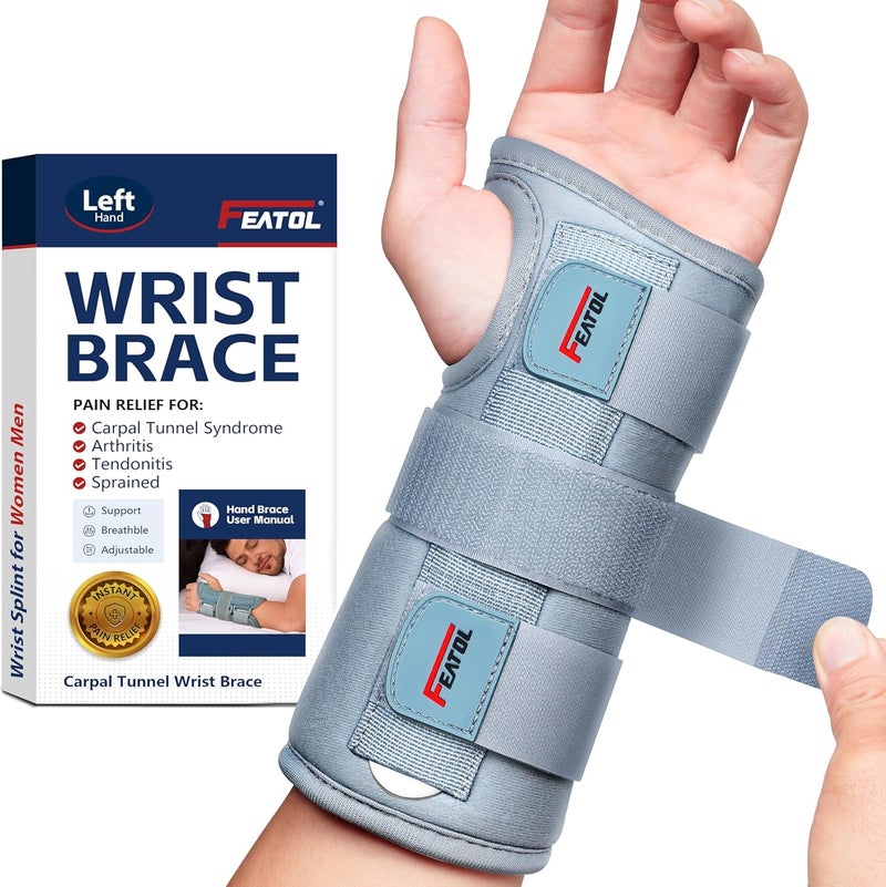 FEATOL Wrist Brace Carpal Tunnel for Women Men, Adjustable Night Sleep Support Brace with Splints Left Hand, Small/Medium - Image 1