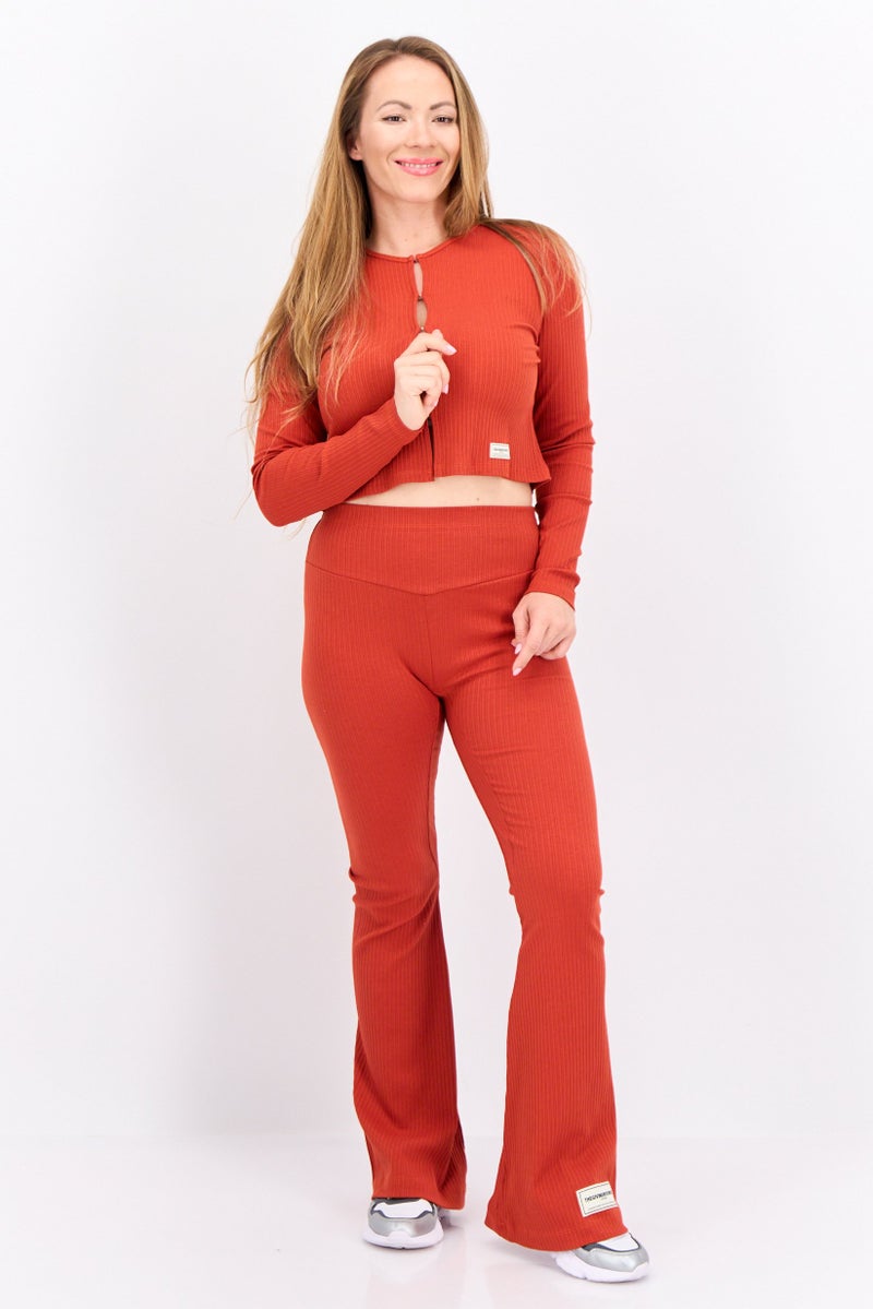 The Giving Movement Women Round Neck Ribbed Cardigan, Rust  - Image 4
