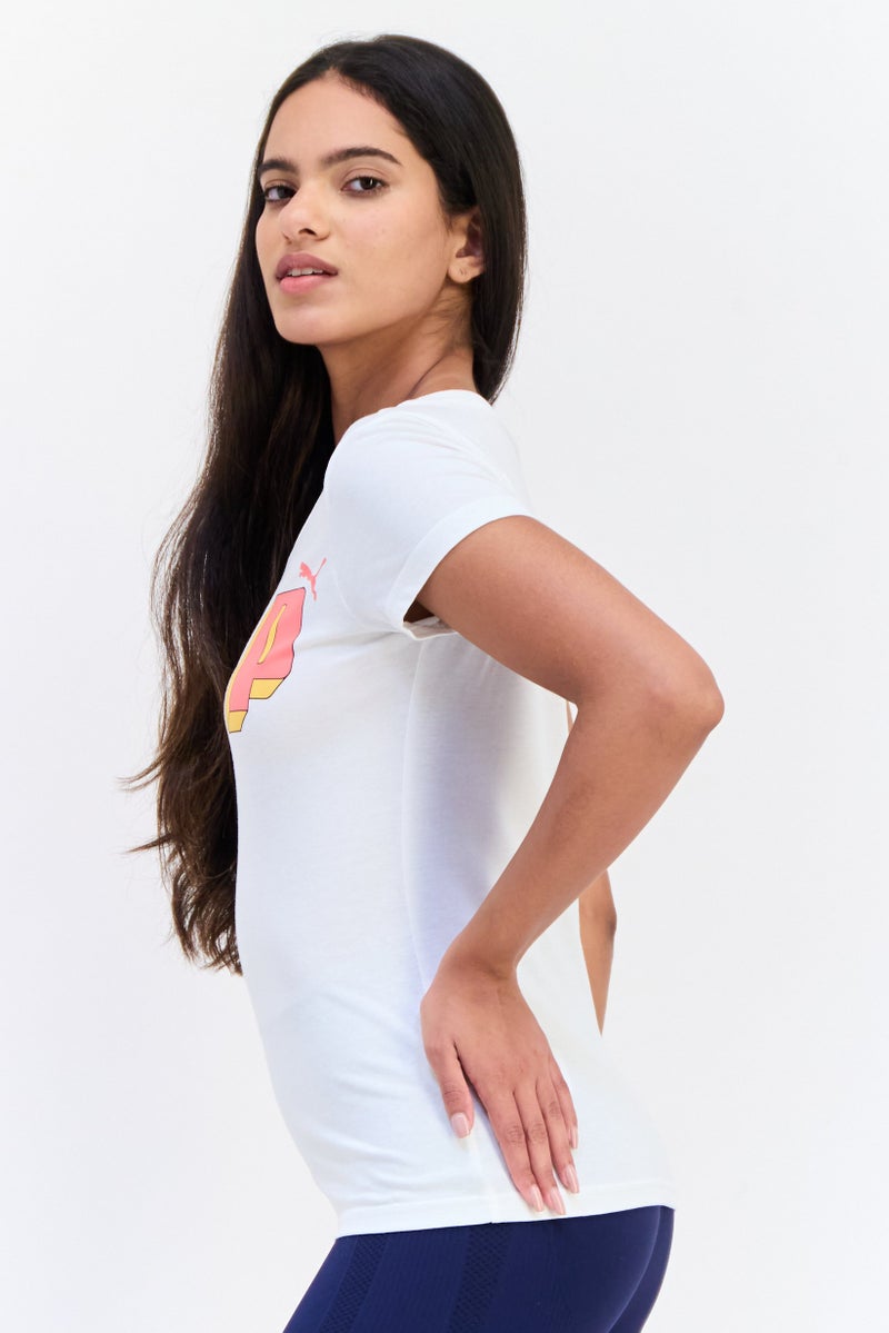 PUMA Women Round Neck Short Sleeve Graphic Print T-Shirt, White  - Image 4