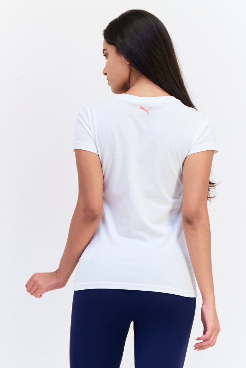 PUMA Women Round Neck Short Sleeve Graphic Print T-Shirt, White  - Image 3