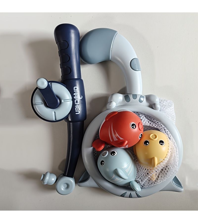 Infant Bath Toys Magnetic Fishing Game With Floating Wind Up Toys And Net Pool Play Set Q03Y - Image 1