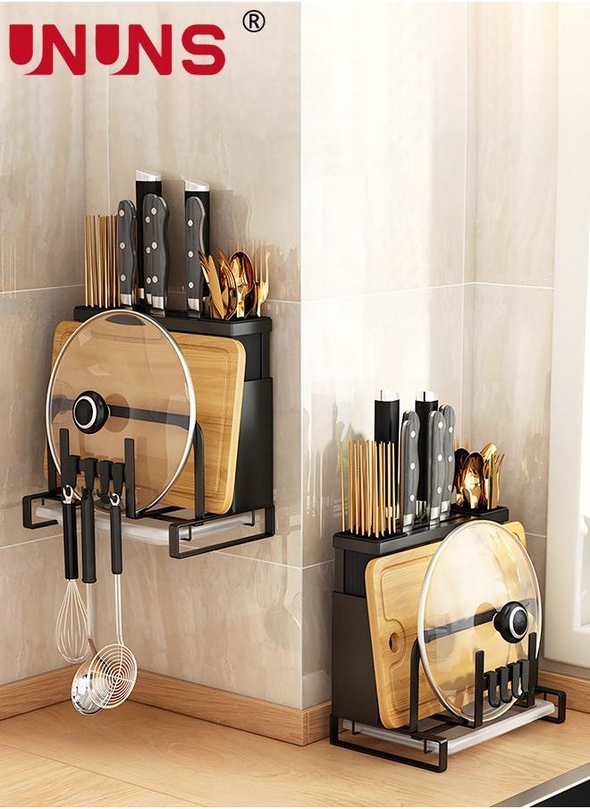 UNUNS Knife Holder,Kitchen Utensils Holder With Draining Tray,Knife Block,Kitchen Gadgets Sets For Chopsticks Spoons Cutting Board,Multi-function Storage Rack,Kitchen Counter Universal Knife Holder  - Image 1