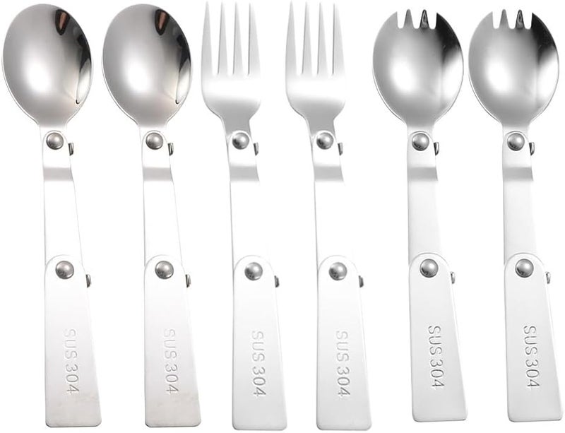 Portable Folding Spoon Fork Set 12Pcs 304 Stainless Steel Outdoor Cutlery - Image 1