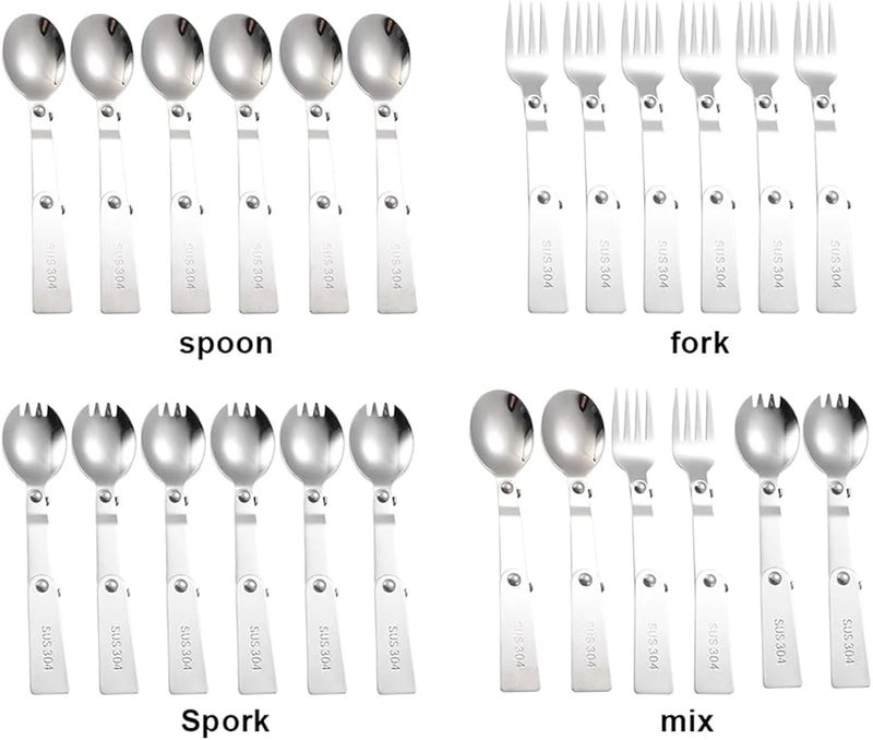 Portable Folding Spoon Fork Set 12Pcs 304 Stainless Steel Outdoor Cutlery - Image 4