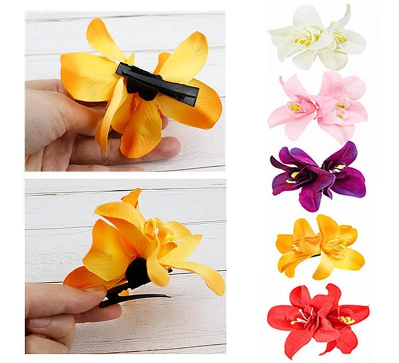 ALIMITOPIA Flower Hair Clip Bohemia Hawaiian Fabric Artificial Orchid Flower Hairpin Barrette Headdress Bobby Pins Headwear Hair Accessories(3.5 inches;5pcs) - Image 4