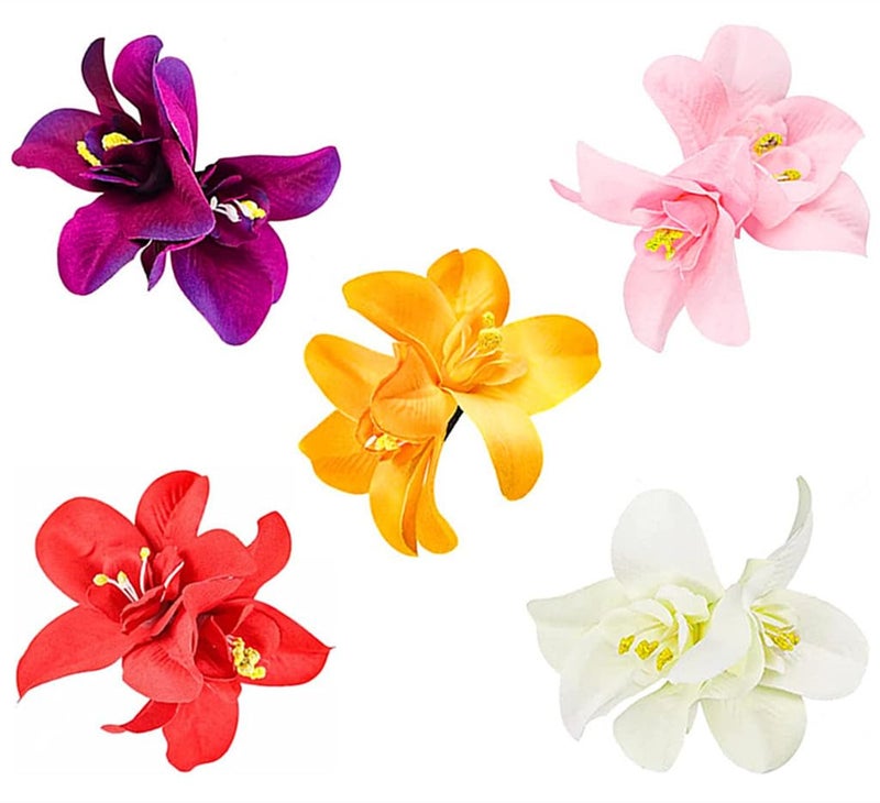 ALIMITOPIA Flower Hair Clip Bohemia Hawaiian Fabric Artificial Orchid Flower Hairpin Barrette Headdress Bobby Pins Headwear Hair Accessories(3.5 inches;5pcs) - Image 1