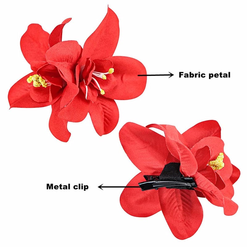 ALIMITOPIA Flower Hair Clip Bohemia Hawaiian Fabric Artificial Orchid Flower Hairpin Barrette Headdress Bobby Pins Headwear Hair Accessories(3.5 inches;5pcs) - Image 3
