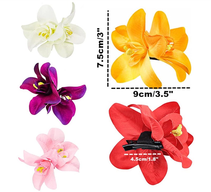ALIMITOPIA Flower Hair Clip Bohemia Hawaiian Fabric Artificial Orchid Flower Hairpin Barrette Headdress Bobby Pins Headwear Hair Accessories(3.5 inches;5pcs) - Image 2