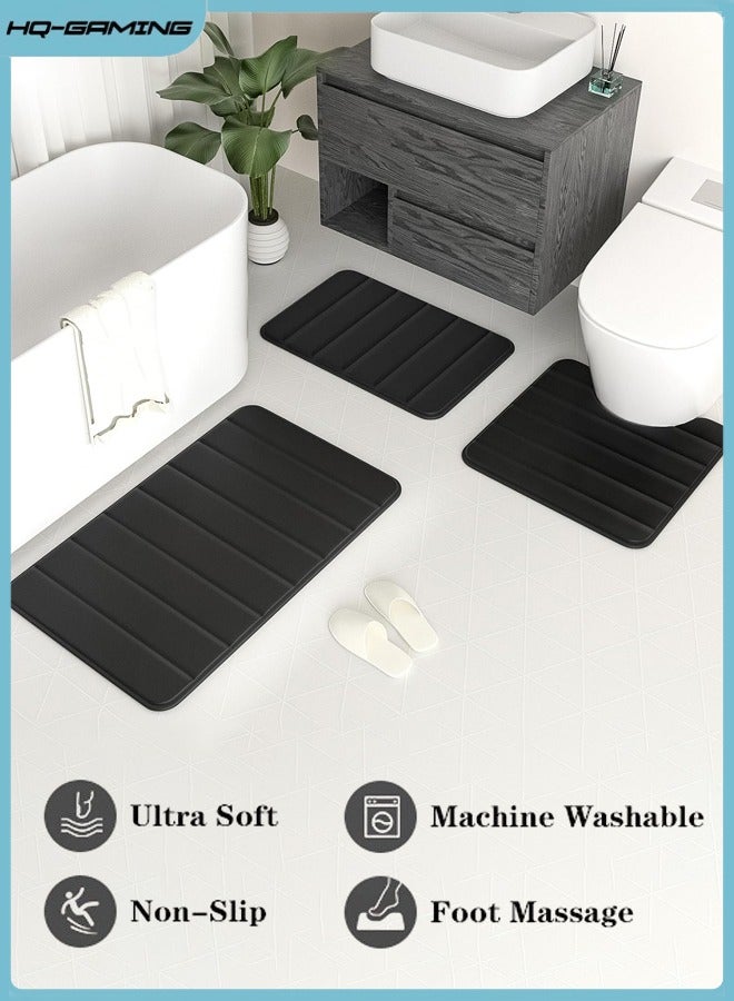 HQ-GAMING Coral Fleece Bath Mat Set, Bathroom Rugs 3 Pieces, Toilet Mats, Soft Comfortable, Water Absorption, Non-Slip, Thick, Machine Washable, Easier to Dry for Floor Mats, Black  - Image 1