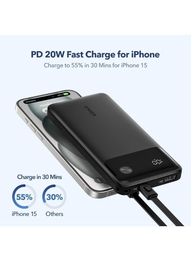 Anker Power Bank 10000mAh 22.5W Portable Charger with USB C Lanyard Cable with 2 Port, 1 USB-C, 1 USB-A Fast Charging for iPhones, iPads, Samsung Smartphones and Other Android Devices - Black - Image 5