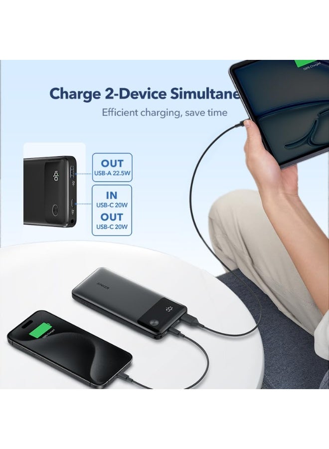 Anker Power Bank 10000mAh 22.5W Portable Charger with USB C Lanyard Cable with 2 Port, 1 USB-C, 1 USB-A Fast Charging for iPhones, iPads, Samsung Smartphones and Other Android Devices - Black - Image 3