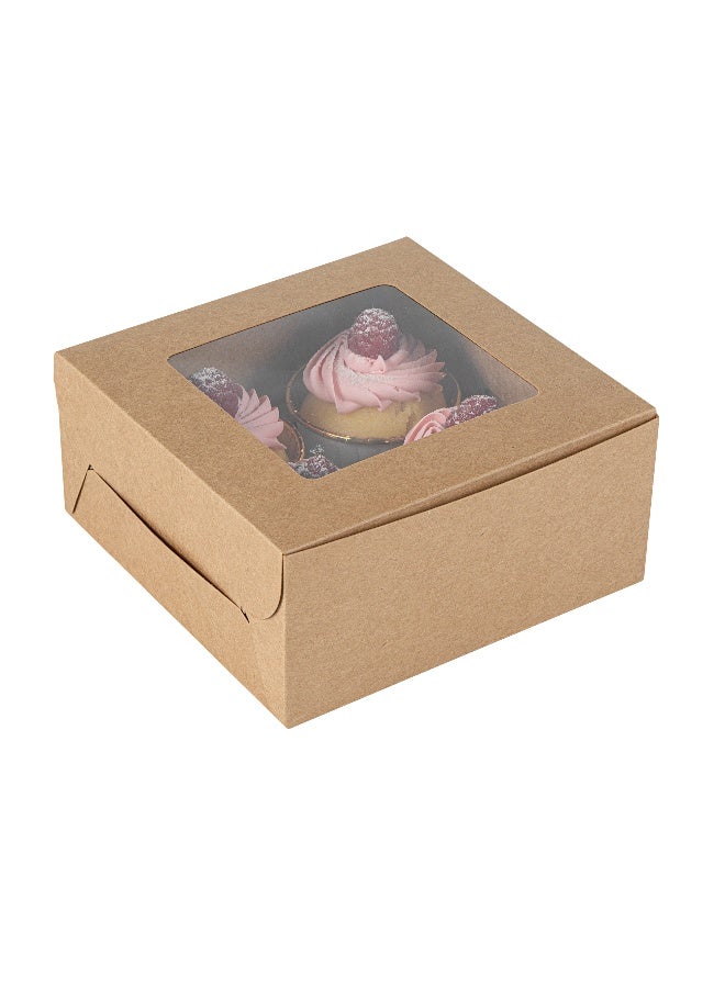 Restaurantware Cafe Vision 6.3 x 6.3 x 3 Inch Cupcake Gift Boxes, 100 Fits 5 Bakery Boxes - Hinged Lid, Removable Inserts, Kraft Paper Treat Boxes With Window, For Weddings Or Parties - Image 1