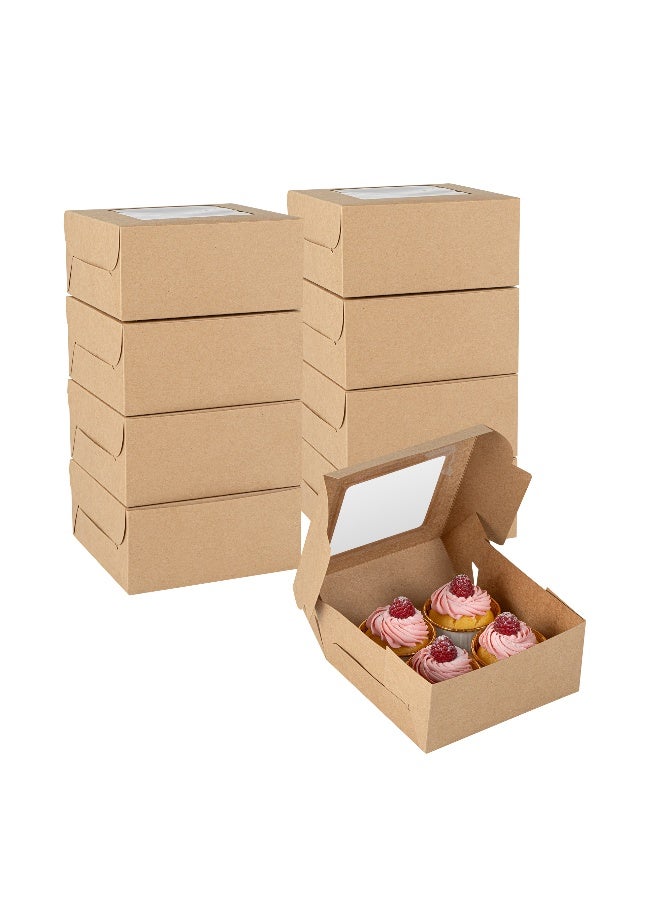 Restaurantware Cafe Vision 6.3 x 6.3 x 3 Inch Cupcake Gift Boxes, 100 Fits 5 Bakery Boxes - Hinged Lid, Removable Inserts, Kraft Paper Treat Boxes With Window, For Weddings Or Parties - Image 2