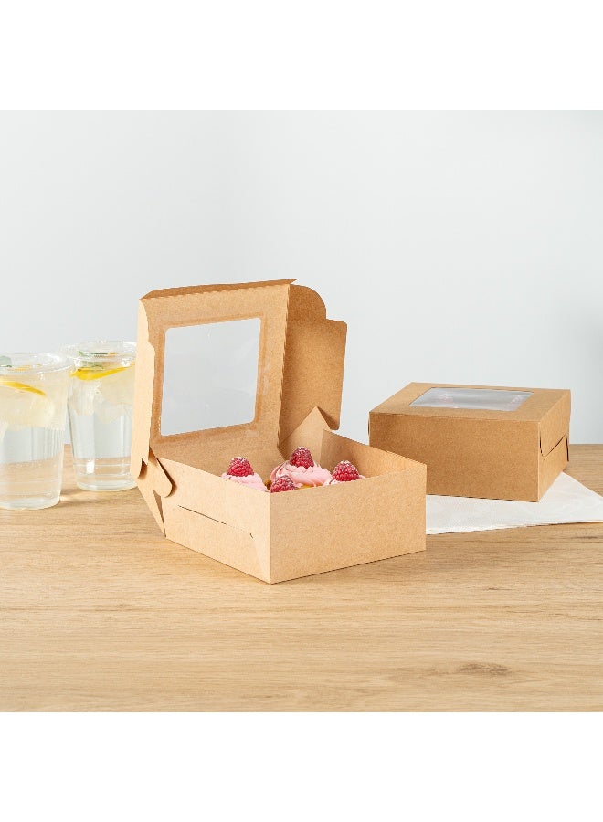 Restaurantware Cafe Vision 6.3 x 6.3 x 3 Inch Cupcake Gift Boxes, 100 Fits 5 Bakery Boxes - Hinged Lid, Removable Inserts, Kraft Paper Treat Boxes With Window, For Weddings Or Parties - Image 4