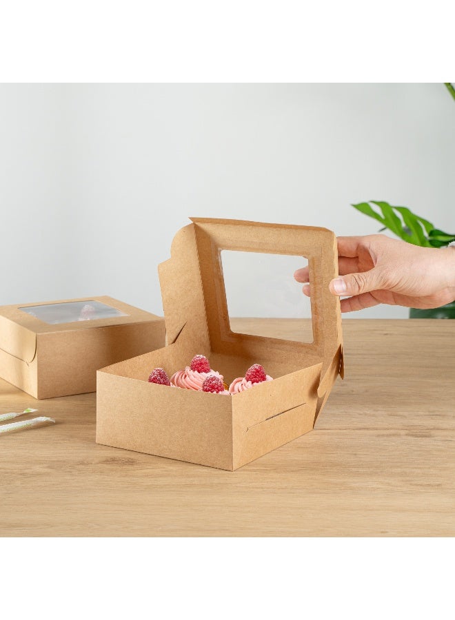 Restaurantware Cafe Vision 6.3 x 6.3 x 3 Inch Cupcake Gift Boxes, 100 Fits 5 Bakery Boxes - Hinged Lid, Removable Inserts, Kraft Paper Treat Boxes With Window, For Weddings Or Parties - Image 5