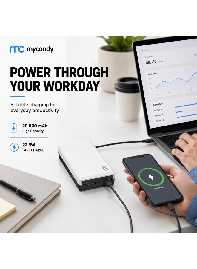 MYCANDY Pb-C250 20000Mah 22.5W Usb-C Pd Fast Charging Power Bank, White White - Image 5