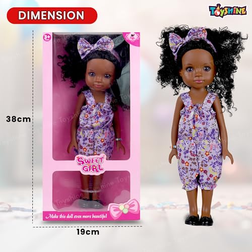 Toyshine 35CM Realistic Curly Haired African American Baby Doll Imaginative Pretend Play Toy Birthday Gift for Girls Kids Age 3 and Above (Purple Dress) - Image 3