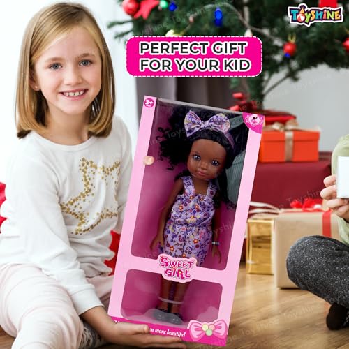 Toyshine 35CM Realistic Curly Haired African American Baby Doll Imaginative Pretend Play Toy Birthday Gift for Girls Kids Age 3 and Above (Purple Dress) - Image 5