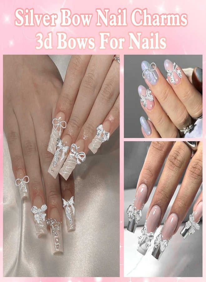 CESUSME 100 Pcs Silver Bow Nail Charms Y2K, 10 Styles Alloy Nail Bows Charms for Nail Art, Shiny Metal Bowknot Nail Art Charms for Nails Art Design DIY Accessories - Image 5