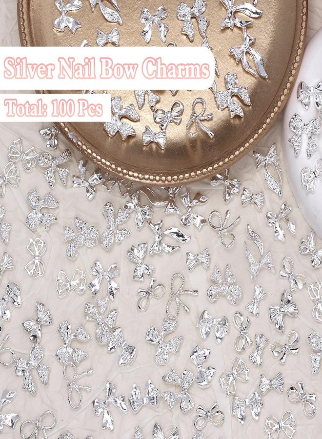 CESUSME 100 Pcs Silver Bow Nail Charms Y2K, 10 Styles Alloy Nail Bows Charms for Nail Art, Shiny Metal Bowknot Nail Art Charms for Nails Art Design DIY Accessories - Image 3