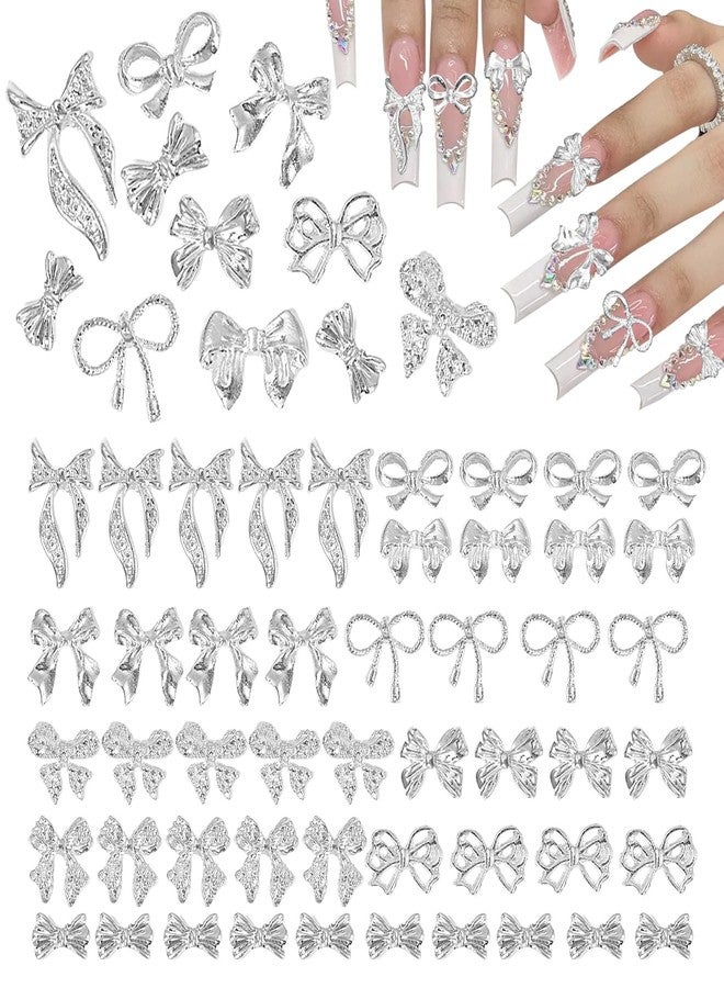 CESUSME 100 Pcs Silver Bow Nail Charms Y2K, 10 Styles Alloy Nail Bows Charms for Nail Art, Shiny Metal Bowknot Nail Art Charms for Nails Art Design DIY Accessories - Image 1