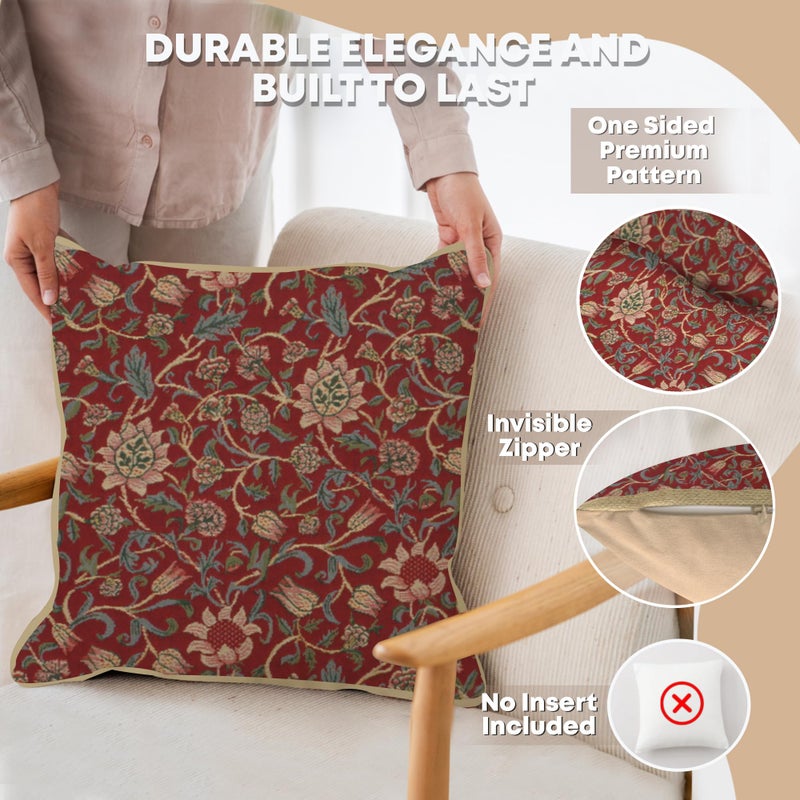 Charlotte Home Furni Charlotte Home Furnishings Inc. Fleurs De Morris Red Square Throw Pillow Cover - 16 X 16 Decorative Boho Cushion Case for European Cotton Home Decor Jacquard Woven Belgian Cushion for Living Room  - Image 2