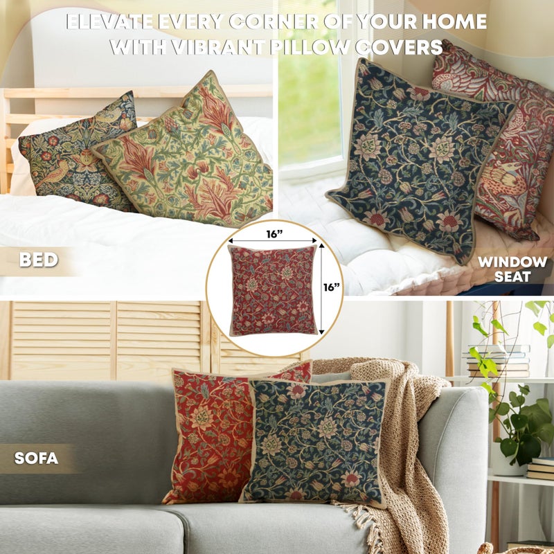Charlotte Home Furni Charlotte Home Furnishings Inc. Fleurs De Morris Red Square Throw Pillow Cover - 16 X 16 Decorative Boho Cushion Case for European Cotton Home Decor Jacquard Woven Belgian Cushion for Living Room  - Image 5