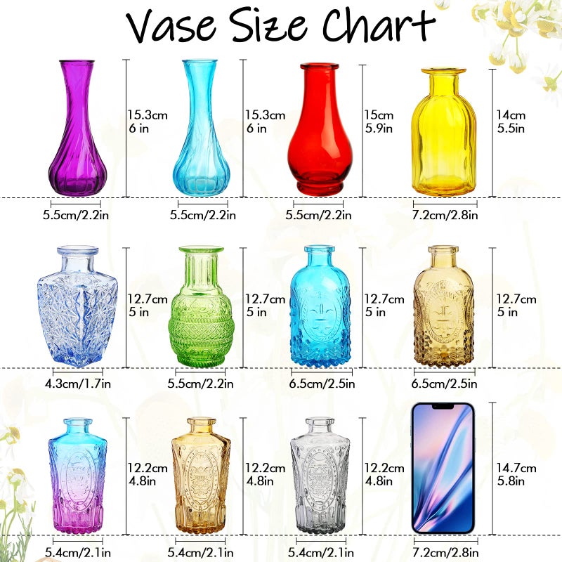 INFTYLE Colored Glass Bud Vase Set of 12 Small Vintage Bud Vases in Bulk Mini Decor Vintage Vase for Centerpiece  Office  Garden  Home  Wedding Party - Image 2