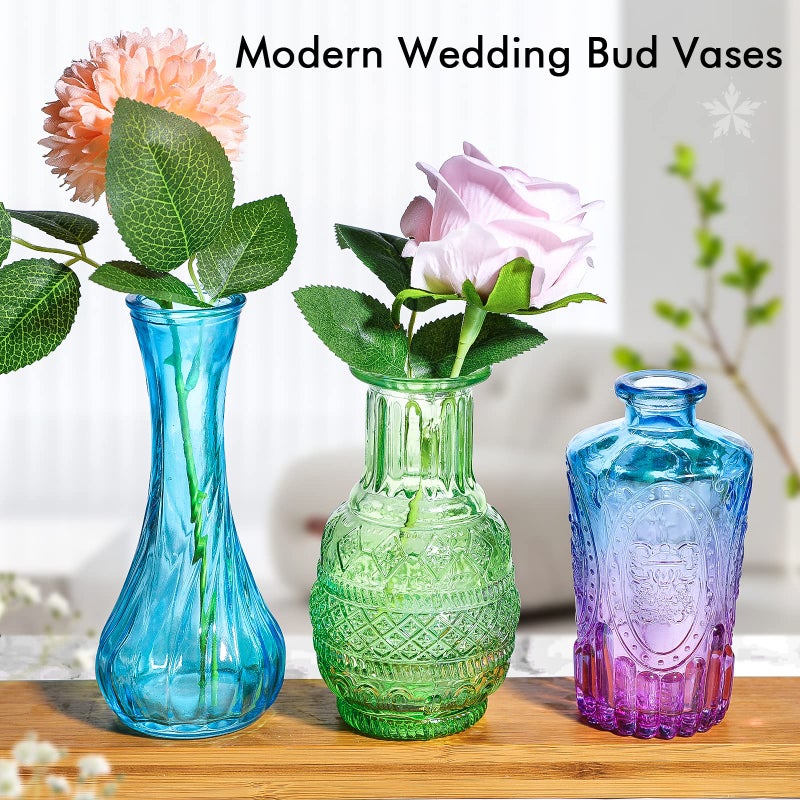 INFTYLE Colored Glass Bud Vase Set of 12 Small Vintage Bud Vases in Bulk Mini Decor Vintage Vase for Centerpiece  Office  Garden  Home  Wedding Party - Image 3