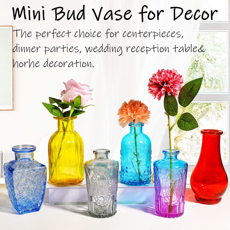 INFTYLE Colored Glass Bud Vase Set of 12 Small Vintage Bud Vases in Bulk Mini Decor Vintage Vase for Centerpiece  Office  Garden  Home  Wedding Party - Image 5