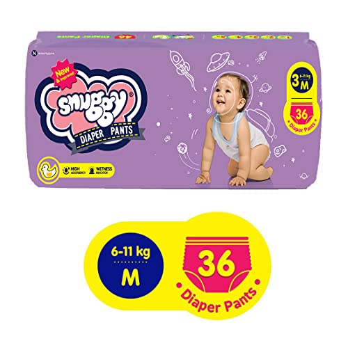 Snuggy Baby Diaper Pants Medium 36 Count (Pack of 1), 6-11 kgs, Rapid Absorption, Anti - Bacterial - Image 1