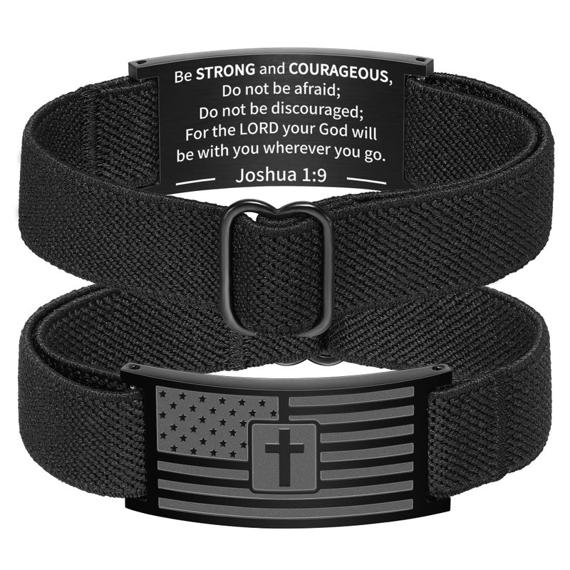 Zocomi Cross Bracelet for Men Boys American Flag Military Army Bible Verse Christian Religious Jewelry Graduation Gifts Ideas Easter Basket Stuffers Essentials Teen Teenage Kids Age Him Joshua 1:9 - Image 1