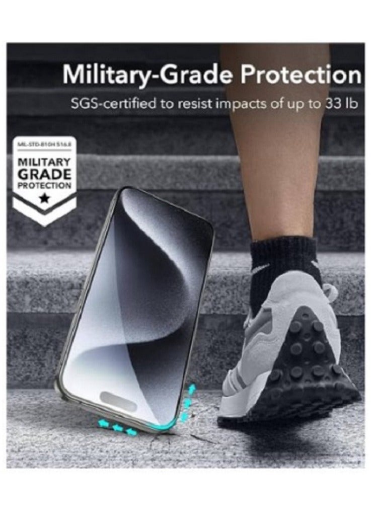 بكج حماية 4 في 1 لهاتف أبل ايفون 15 برو . شاشة حماية زجاج ضد الكسر والخدوش . شاشة حماية لقافة . كفر صلب شفاف . حماية عدسة الكاميرا - Image 2