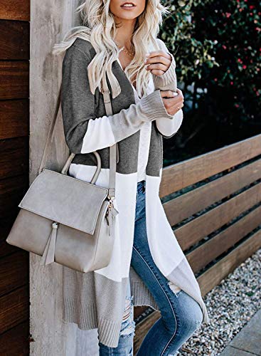 CARDYDONY Women's Plus Striped Open Front Boho Duster Cardigan Gray A M - Image 4