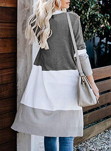 CARDYDONY Women's Plus Striped Open Front Boho Duster Cardigan Gray A M - Image 5